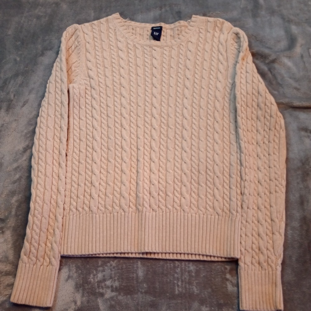 Vintage 90s Y2K Gap Cable Knit Sweater Womens Medium Beige Preppy Staple Capsule